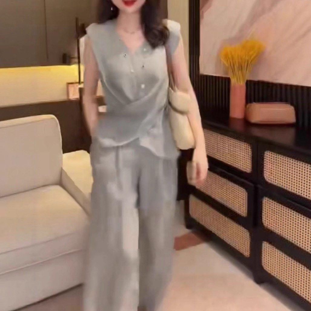 今年流行特惠25773新大爱美依缘2025夏季设计感交叉系带显瘦无袖