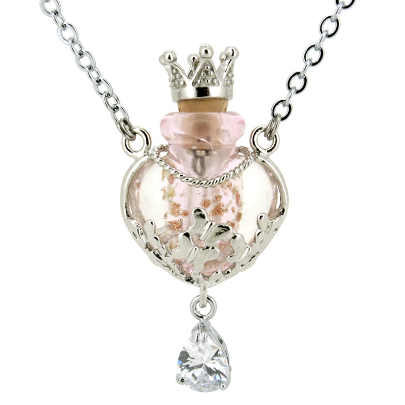 粉色流星花园香水琉璃女性精油瓶项链 香熏瓶饰品吊坠