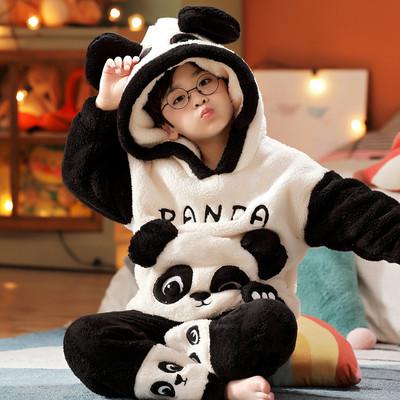 全棉纯棉男童睡衣加厚加绒秋冬款家居服珊瑚绒男孩中大童法兰绒儿