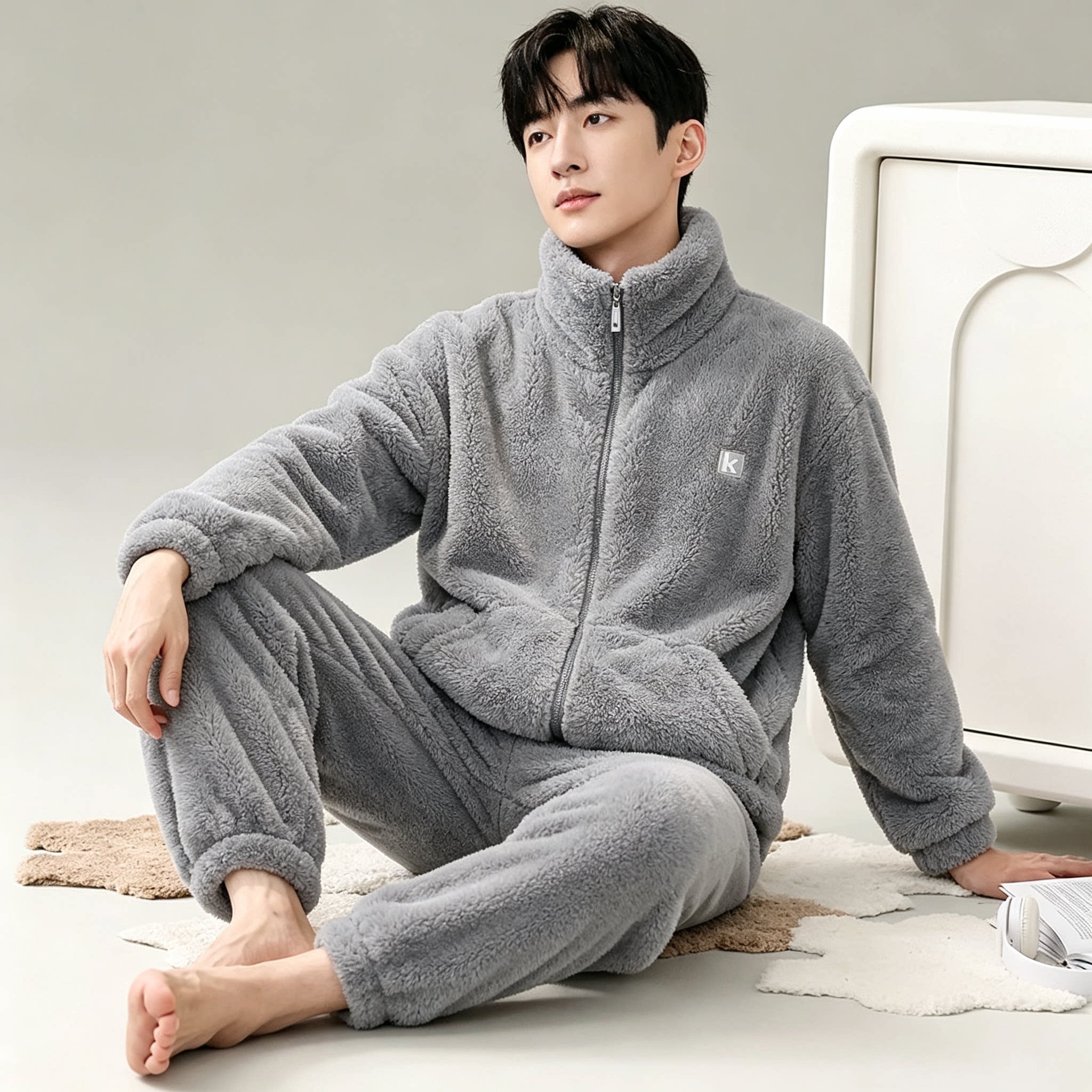 芬腾睡衣男士冬季珊瑚绒加厚加绒睡衣/家居服套装