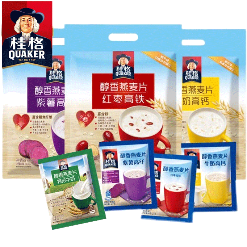 桂格醇香燕麦片540g袋装即食牛奶红枣紫薯营养谷物早餐代餐麦片