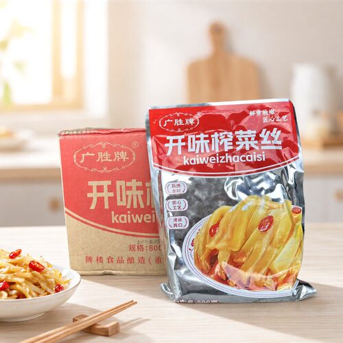 广胜牌开味榨菜丝800克X10包整箱酱菜泡菜腌咸菜早餐配粥下饭小菜