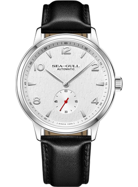 海鸥表2025新款时尚百搭通勤小秒盘自动机械表男士皮带腕表6184