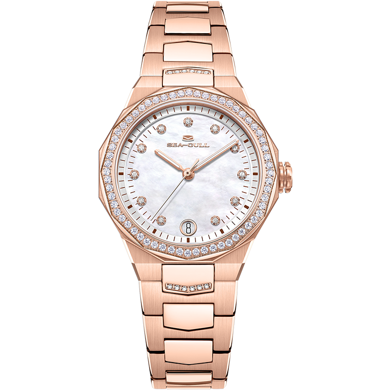 海鸥女款卓尔系列超逸自动机械表几何贝母盘镶钻夜光女表1140L
