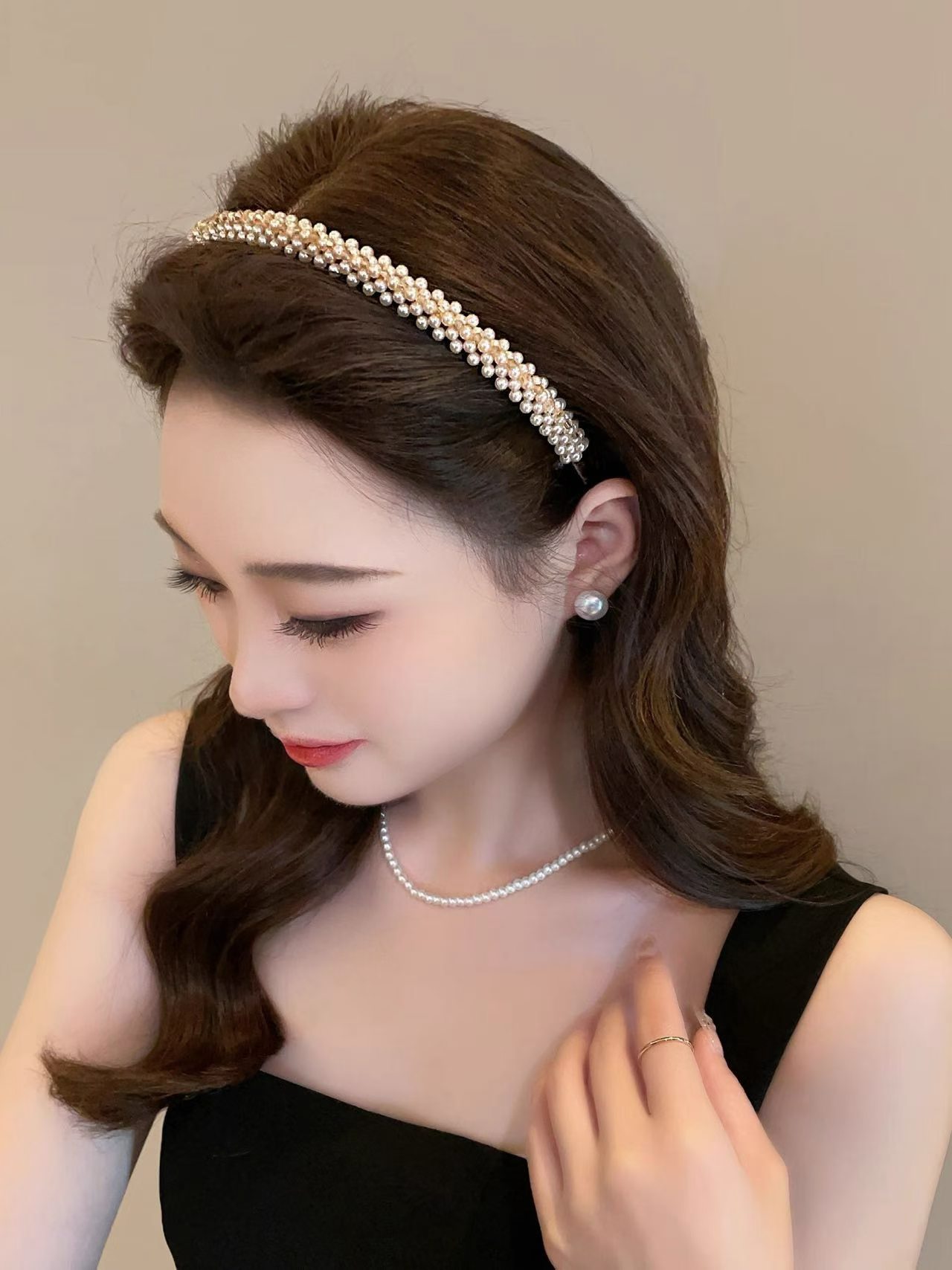 比奈鹿富家本命双排珍珠细发箍洗脸头箍女新款压发发卡碎发带礼盒