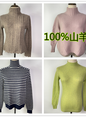 外贸日单羊绒衫女长袖中领女装保暖毛衣山羊绒cashmere开司米 D7
