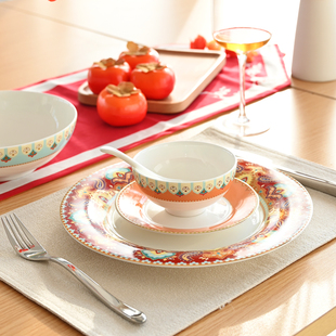 隆达骨瓷餐具高端福瑞祥年饭碗家用2023新款果盘轻奢高档吐骨碟