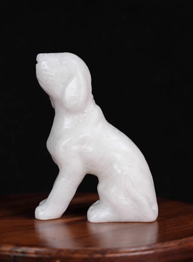 天然白玉福犬摆件十二生肖狗装饰