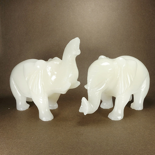 天然阿富汗白玉大象摆件一对招财风水家居小象吸水吸财客厅装 饰品