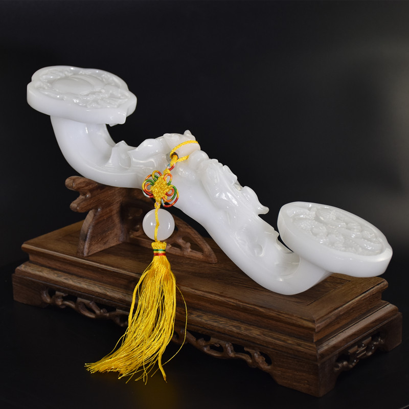 天然白玉如意摆件电视柜店铺办公室酒柜客厅乔迁新居桌面玄关装饰