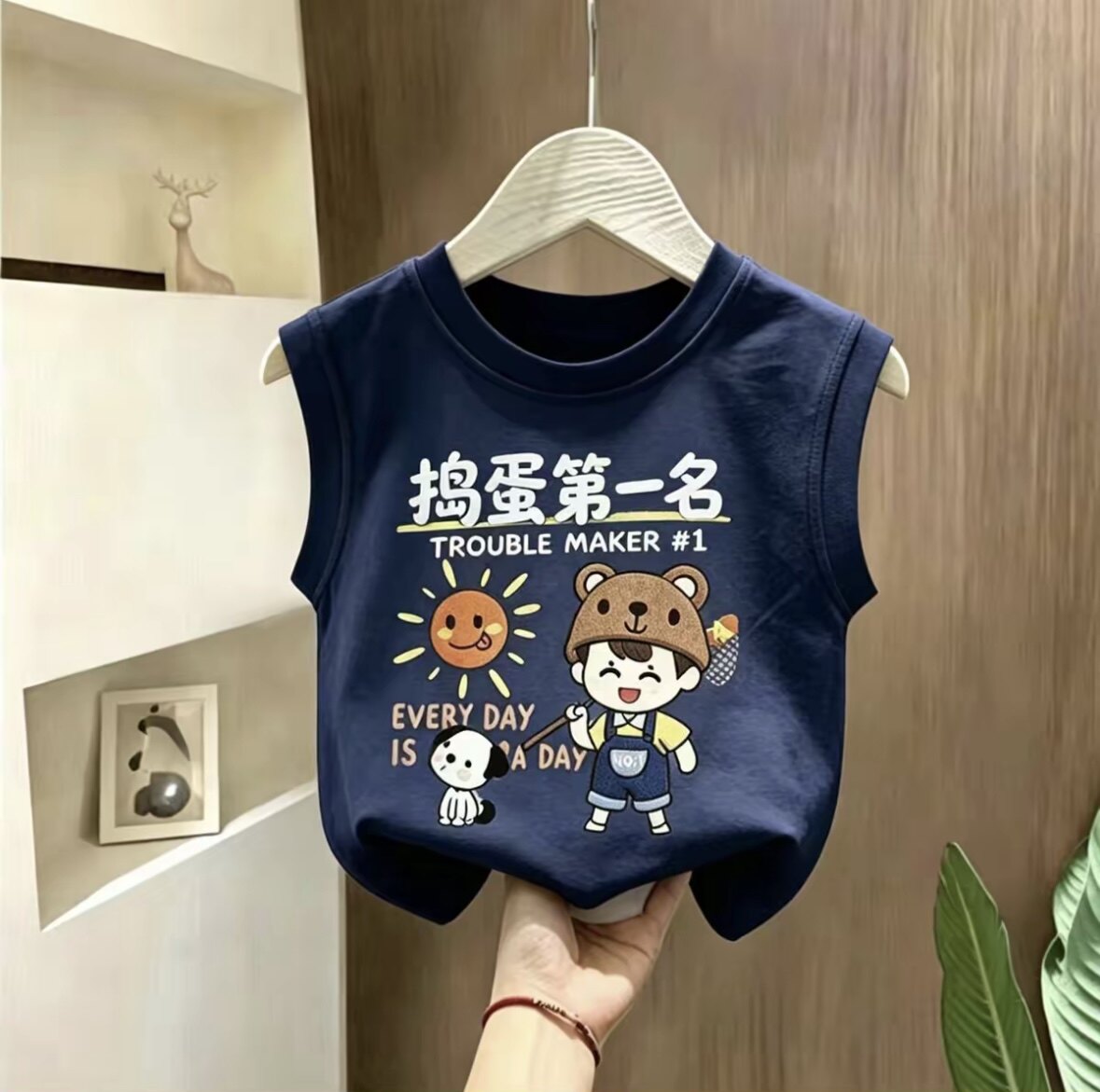 爆款夏季潮童纯棉活力男孩卡通印花背心无袖T恤中大童宝宝上衣