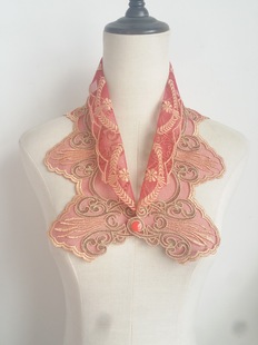 复古红色系金线刺绣翻领蕾丝网纱花边衬衫 饰波浪披肩假领 领百搭装