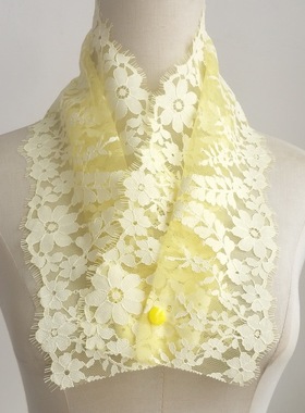 时尚精致黄色龙骨刺绣花边交叉高领百搭网纱睫毛护颈重工假领子