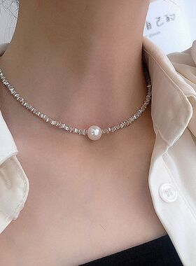 新款碎银珍珠锁骨链女生小众设计