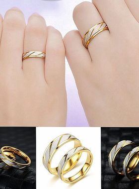 韩版轻奢钛钢戒指斜纹18间黄金