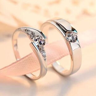 合金六爪仿真钻戒女简约时尚 锆石求婚结婚开口戒指批发对戒 情侣款
