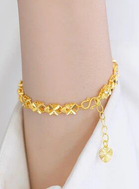 越南仿沙金24黄金色幸运草手链