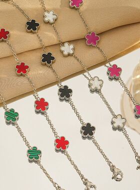 mm钛钢不掉色跨境双面五叶花手链