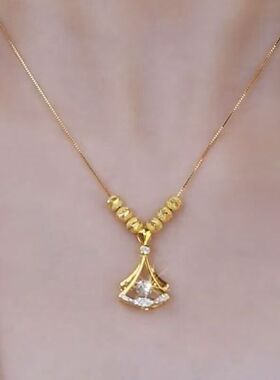 新款灵动银杏叶钛钢项链转运珠女