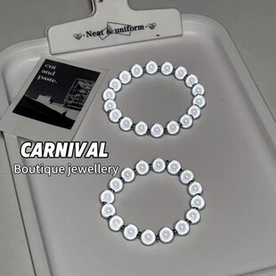 二次元流光贝珠手串反光珠手链女轻奢小众情侣串珠手饰生日小礼物