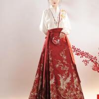 凤鸣在竹印花国风马面裙原创明制敬酒汉服女小个子新中式套装春秋