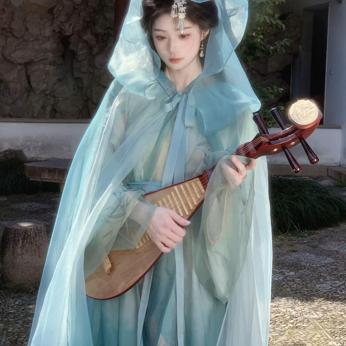 新款醉玉战国日常原创汉服古风大袖复原拖尾印花斗篷仙气飘逸套装
