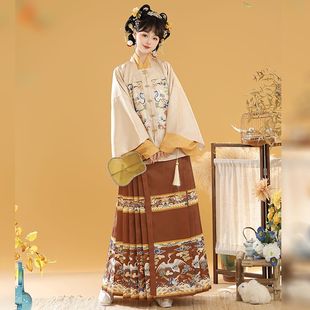 原创【福泽】明制汉服女提花方领补服短袄半袖国风马面裙秋冬新款