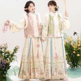 对襟袄加绒比甲原创中国风马面裙秋冬套装 明制立领琵琶袖 盈瓷