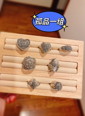 孤品泰银戒指925纯银马赛克爱心戒指白钻夸张食指戒