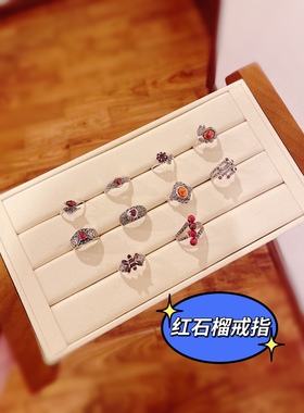 泰银石榴石戒指925纯银钨钢钻可爱小兔尾戒抖音食指戒爱心马赛克