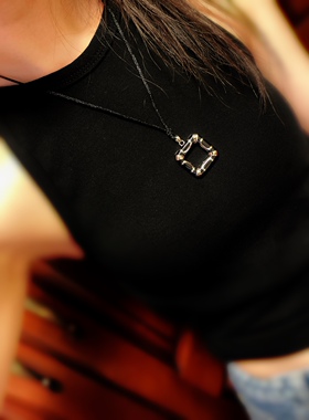 孤品包邮925纯银黑玛瑙吊坠黑曜石吊坠个性方形男女同款黑胶吊坠