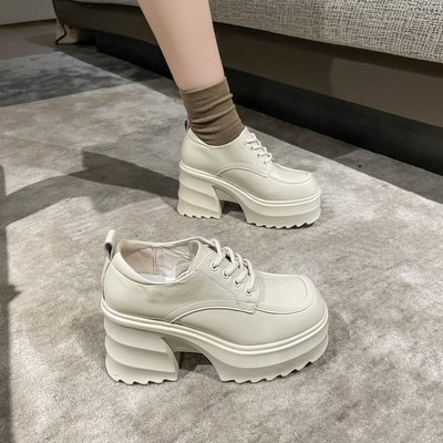 内增高小皮鞋女英伦风2023年秋季新款厚底松糕鞋坡跟乐福高跟单鞋