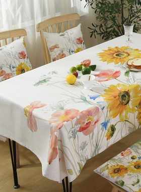 田园风美式桌布黄色餐桌椅套罩套装加厚棉麻长方形家用桌布茶几布