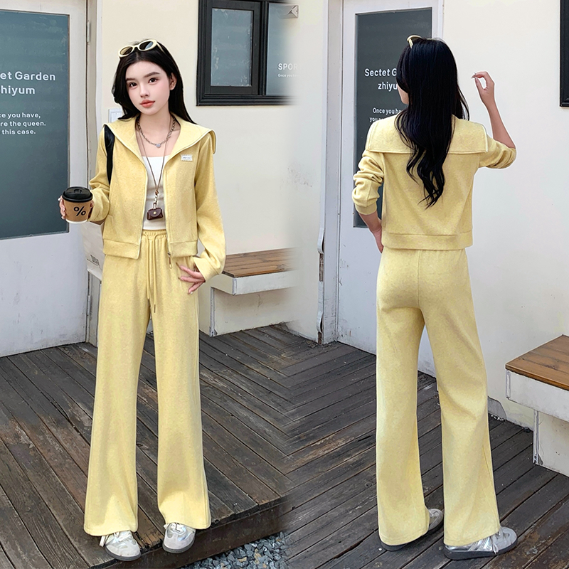 2026年春装休闲运动套装女春季翻领卫衣阔腿裤两件套洋气减龄显瘦,女装/女士精品,时尚套装,淘宝优惠券,粉丝福利购,淘宝优惠卷