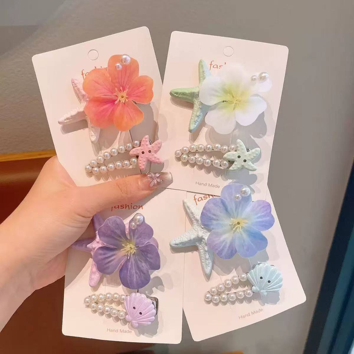 海洋花朵发夹不伤发海星贝壳夏季