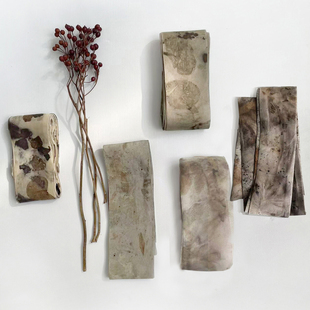 善本源 繁花系-素绉缎天然草木染叶拓染100%桑蚕丝小众多功能丝带