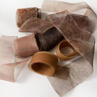 善本源 植物染真丝绡DIY毛边丝带 高级染色花束带手账手作布条