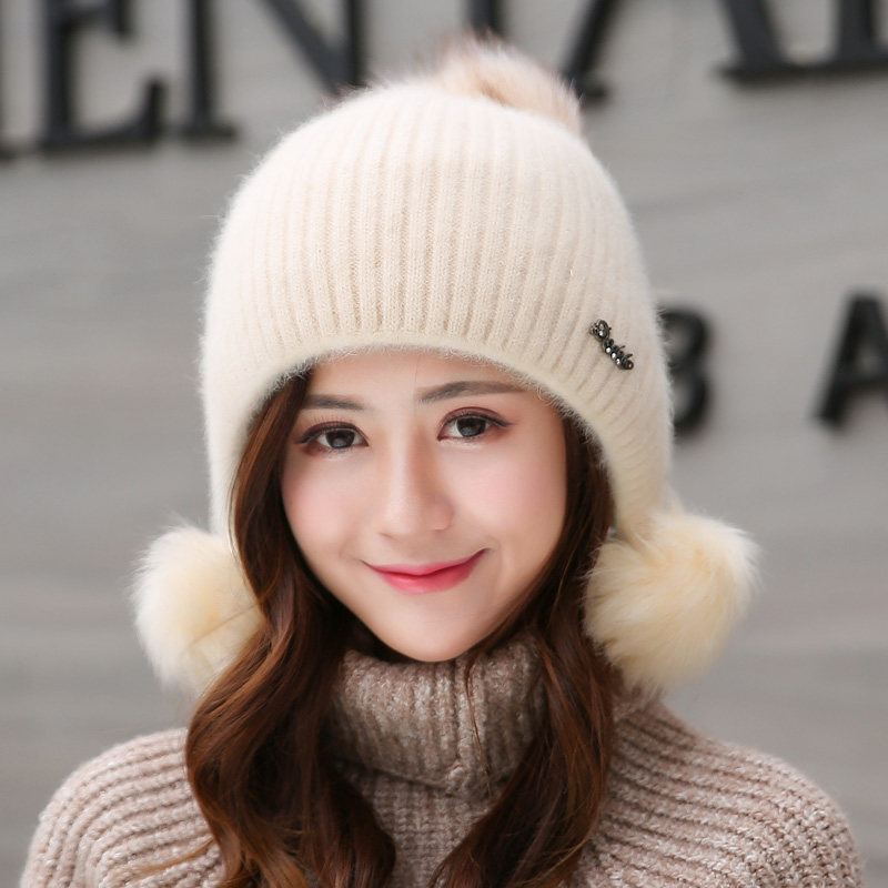 兔毛帽子女冬天韩版百搭纯色毛线帽秋冬季保暖可爱挂球针织护耳帽,服饰配件/皮带/帽子/围巾,帽子,淘宝优惠券,粉丝福利购,淘宝优惠卷