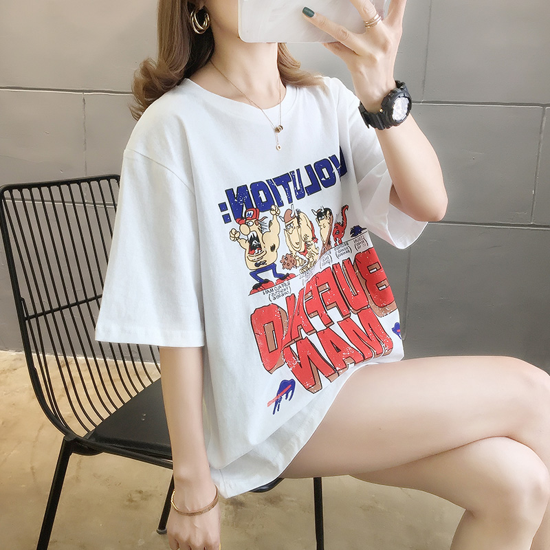 Real shooting summer new loose size short sleeve T-shirt women's pull frame