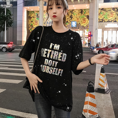 Real shot large version loose and shiny color medium length short sleeve women's wear