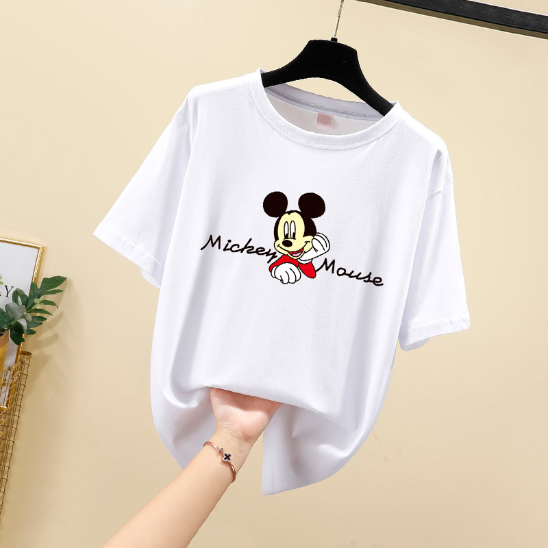 Real photo 2021 summer new loose SIZE MICKEY round neck short sleeve T-shirt for women