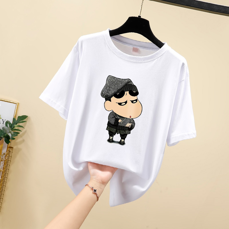 Real photo 2021 summer new loose large round neck short sleeve T-shirt for women