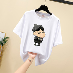 Real photo 2021 summer new loose large round neck short sleeve T-shirt for women