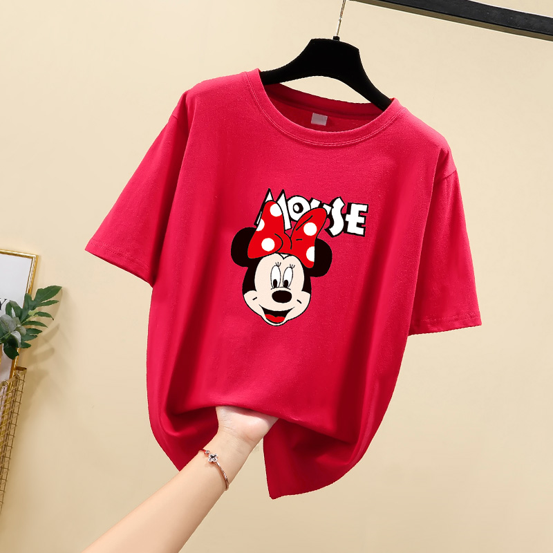 Real photo 2021 summer new loose SIZE MICKEY round neck short sleeve T-shirt women's 100 cotton