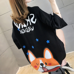 Real print medium length round neck loose short sleeve T-shirt