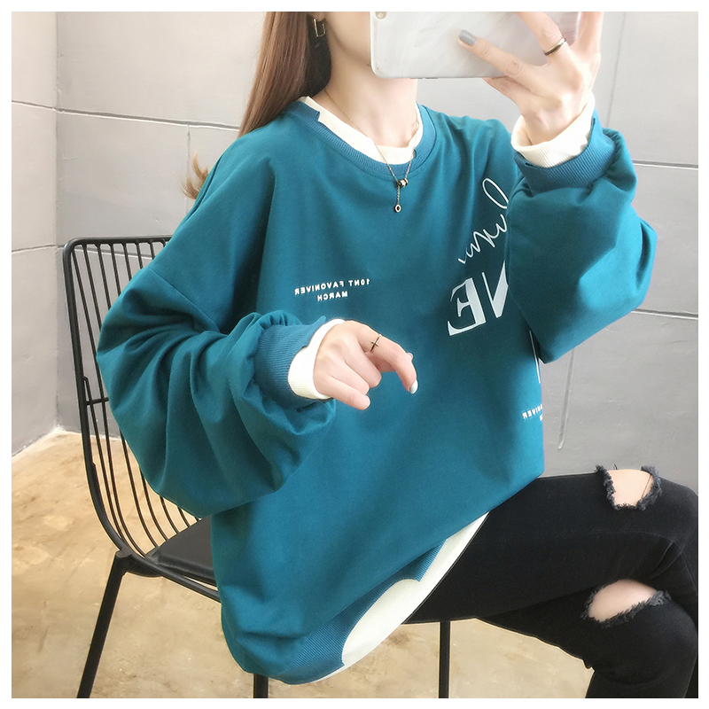 Real shot cotton polyester Korean version age reduction wear with long sleeve fake two round collar small sweater