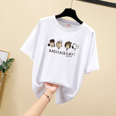 Real photo 2021 summer new loose large round neck short sleeve T-shirt for women