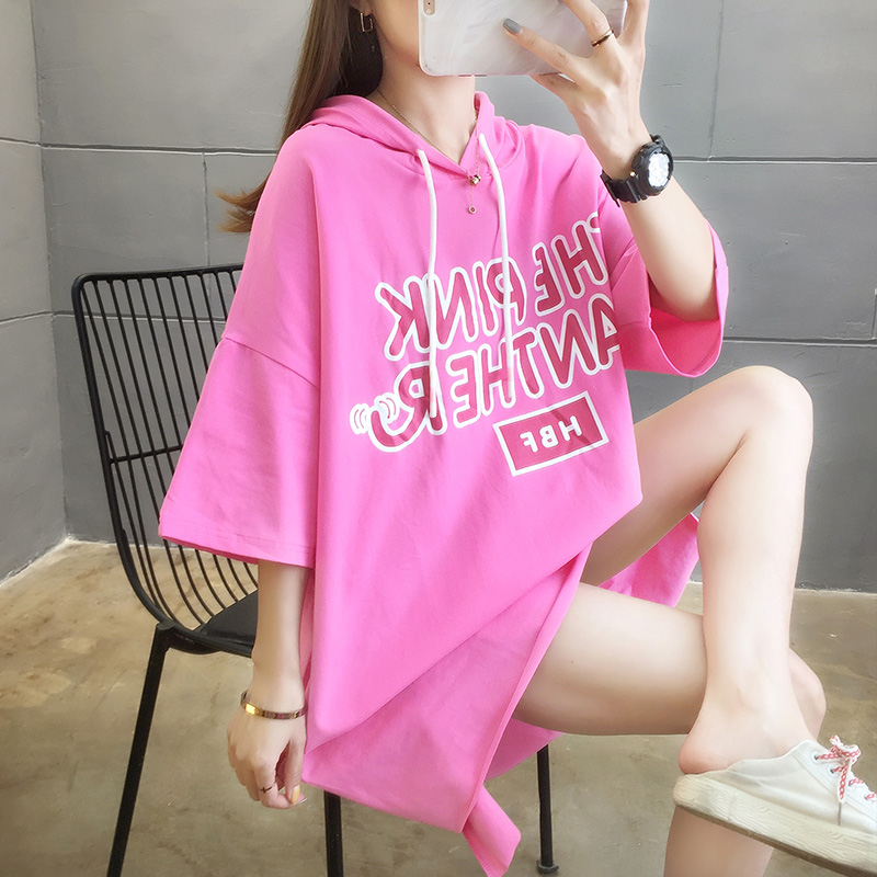 Summer loose hooded Cotton Short Sleeve Sweater versatile top student T-shirt