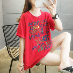 Real shot cotton summer new pure cotton loose large student round neck short sleeve T-shirt