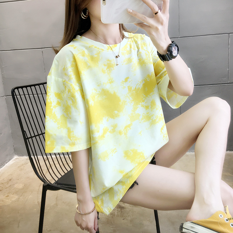 New tie dyed short sleeve round neck shirt for women